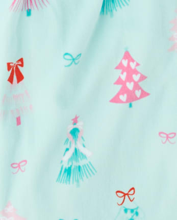Girls Mommy And Me Christmas Tree Velour Button Front Pajamas