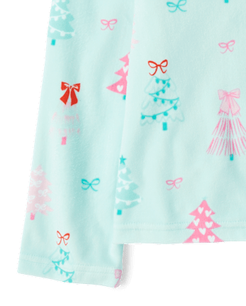 Girls Mommy And Me Christmas Tree Velour Button Front Pajamas