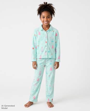 Pyjama de Noël en velours à boutons pour filles, assorti à leur pyjama maman-fille. - CRYSTALMNT