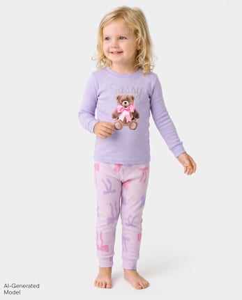 Baby And Toddler Girls Bear Snug Fit Cotton Pajamas - LT GRAPE MIST