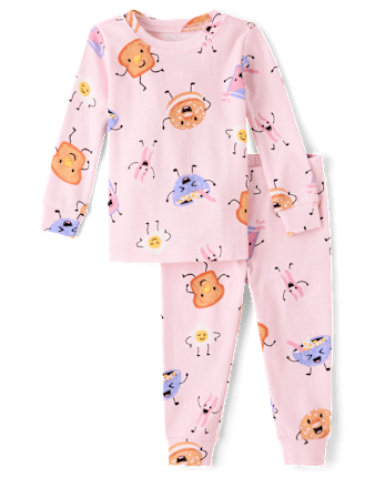 Baby And Toddler Girls Breakfast Snug Fit Cotton Pajamas