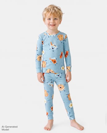 Pyjamas en coton ajustés pour le petit-déjeuner des bébés et petits garçons - BLUE SORBET