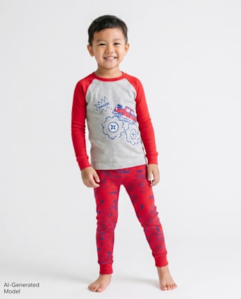 Baby And Toddler Boys Monster Truck Snug Fit Cotton Pajamas - RED GUMBALL