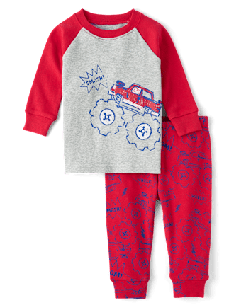 Baby And Toddler Boys Monster Truck Snug Fit Cotton Pajamas
