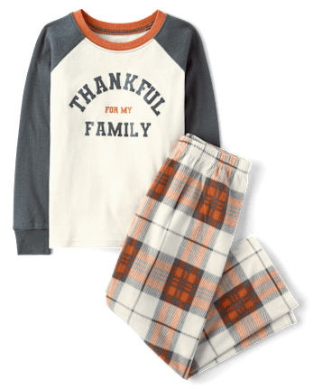 Kids Matching Family Thankful Cotton And Dream Fleece Pajamas