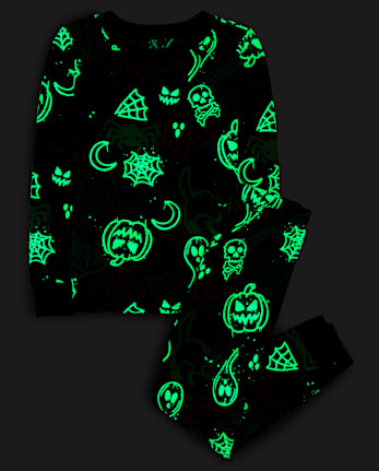 Kids Glow Halloween Graffiti Snug Fit Cotton Pajamas