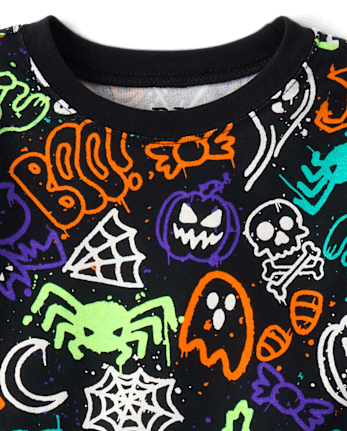 Kids Glow Halloween Graffiti Snug Fit Cotton Pajamas