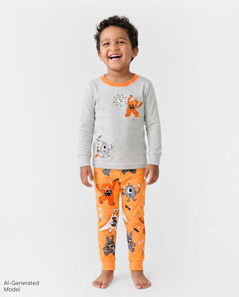 Baby And Toddler Glow Candy Monster Snug Fit Cotton Pajamas - VIVID ORANGE