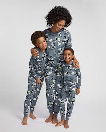 Baby And Toddler Matching Family Glow Haunted House Snug Fit Cotton Pajamas