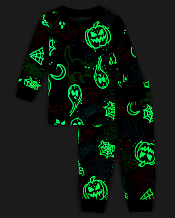 Baby And Toddler Glow Halloween Graffiti Snug Fit Cotton Pajamas