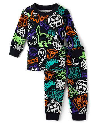 Baby And Toddler Glow Halloween Graffiti Snug Fit Cotton Pajamas