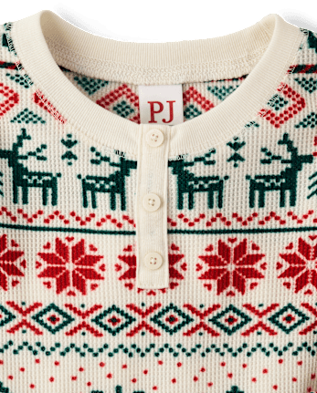 Kids Matching Family Christmas Fairisle Thermal Henley Pajamas