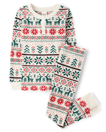 Kids Matching Family Christmas Fairisle Thermal Henley Pajamas