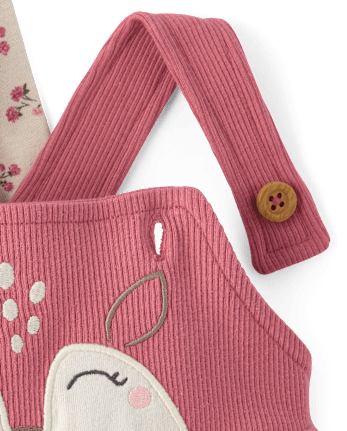 Baby Girls Embroidered Deer Overalls 2-Piece Playwear Set