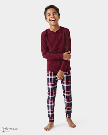 Boys Plaid Henley Snug Fit Cotton PajamasÂ - TIDAL