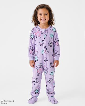Baby And Toddler Girls Monster Footed One Piece Pajamas - Cozy Fleece - DREAM PURPLE
