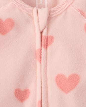 Baby And Toddler Girls Heart Dream Fleece Footed One Piece Pajamas
