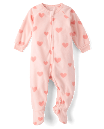 Baby And Toddler Girls Heart Dream Fleece Footed One Piece Pajamas