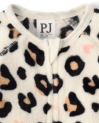 Baby And Toddler Girls Leopard Heart Footed One Piece Pajamas - Cozy Fleece