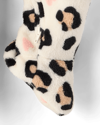 Baby And Toddler Girls Leopard Heart Footed One Piece Pajamas - Cozy Fleece - HALO WHITE