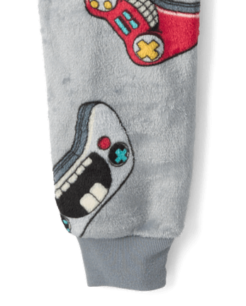 Boys Video Game One Piece Pajamas - Cozy Fleece - FIN GRAY
