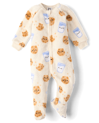 Baby And Toddler Milk And Cookies Footed One Piece Pajamas - Cozy Fleece