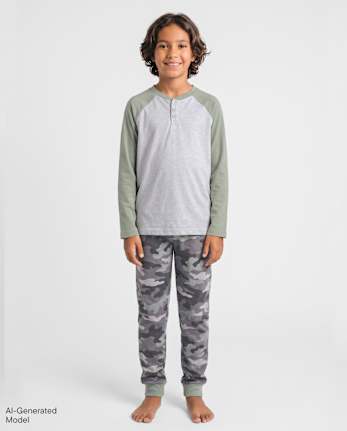 Boys Camo Henley Pajamas - STORM