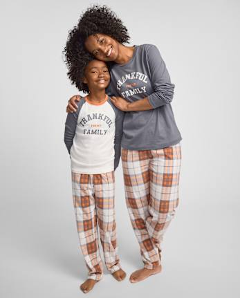 Baby And Toddler Matching Family Thankful Cotton And Fleece Pajamas