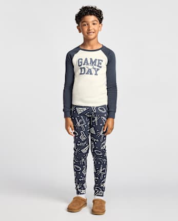 Boys Game Day Football Snug Fit Cotton Pajamas - ODYSSEY GRAY