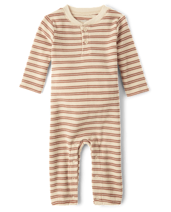 Baby Boys Striped Thermal Henley Romper