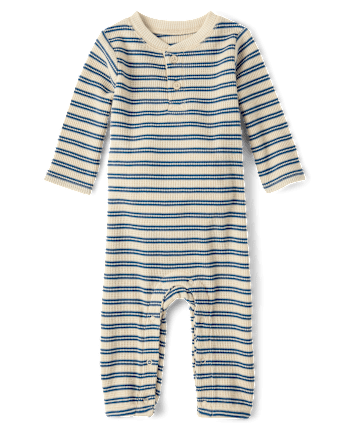 Baby Boys Striped Thermal Henley Romper