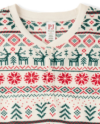 Mens Matching Family Christmas Fairisle Thermal Henley Pajamas