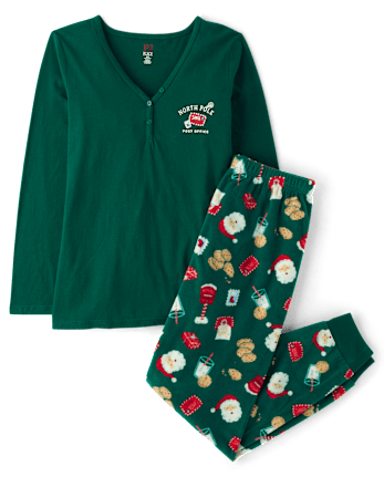 Womens Matching Family Santa Letter Cotton And Dream Fleece Henley Pajamas