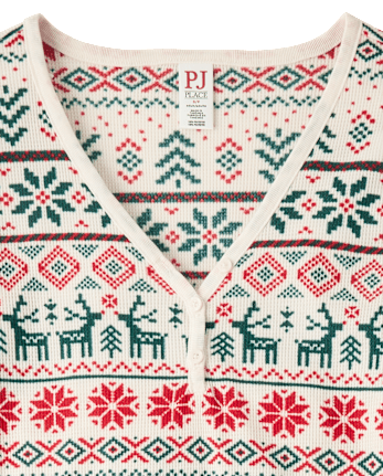 Womens Matching Family Christmas Fairisle Thermal Henley Pajamas