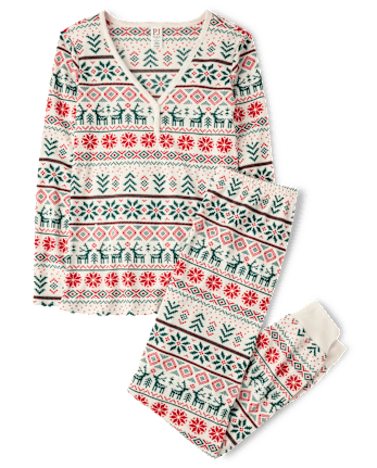Womens Matching Family Christmas Fairisle Thermal Henley Pajamas