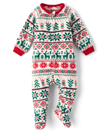 Baby And Toddler Matching Family Christmas Fairisle Dream Fleece Footed One Piece Pajamas