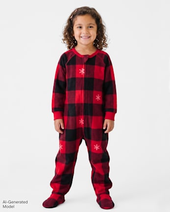Pyjama une pièce assorti pour bébé et tout-petit, motif carreaux Buffalo, en polaire douce et confortable. - RED GUMBALL