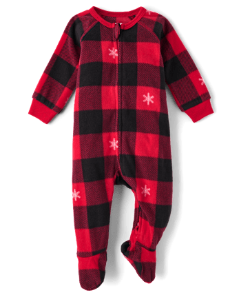 Baby And Toddler Matching Family Buffalo Plaid Dream Fleece Footed One Piece Pajamas