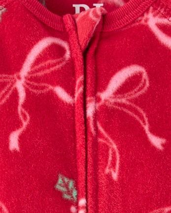 Baby And Toddler Girls Mommy And Me Christmas Bows Dream Fleece Footed One Piece Pajamas