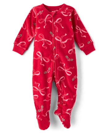 Baby And Toddler Girls Mommy And Me Christmas Bows Dream Fleece Footed One Piece Pajamas