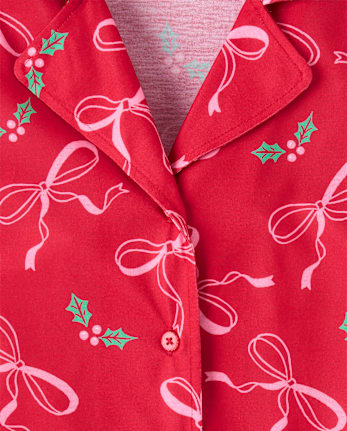 Womens Mommy And Me Christmas Bow Button Front Pajamas