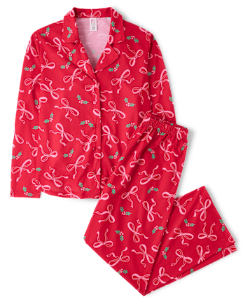 Womens Mommy And Me Christmas Bow Button Front Pajamas