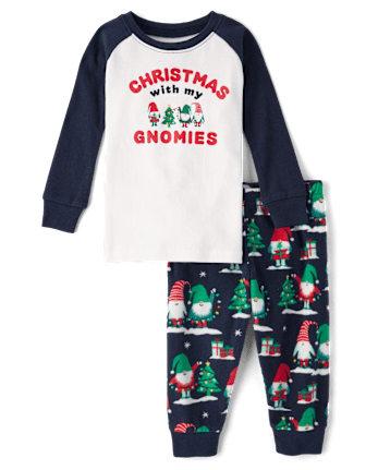 Baby And Toddler Matching Family Christmas Gnomies Cotton And Dream Fleece Pajamas