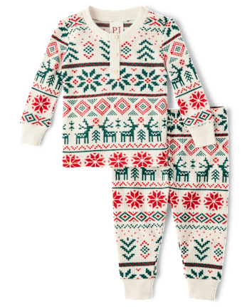 Baby And Toddler Matching Family Christmas Fairisle Thermal Henley PajamasÂ