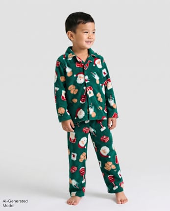 Baby And Toddler Matching Family Santa Letter Dream Fleece Button Front Pajamas - SPRUCESHAD