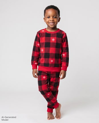 Baby And Toddler Matching Family Buffalo Plaid Dream Fleece Pajamas - RED GUMBALL