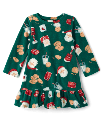 Baby And Toddler Girls Matching Family Santa Letter Dream Fleece Ruffle Nightgown