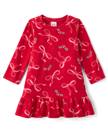 Baby And Toddler Girls Mommy And Me Christmas Bows Dream Fleece Ruffle Nightgown