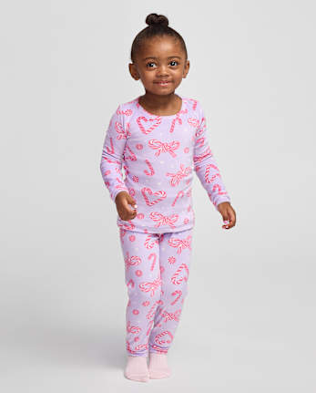 Pyjamas en velours assortis pour bébés et petites filles, motif canne à sucre - LOVELY LAVENDER