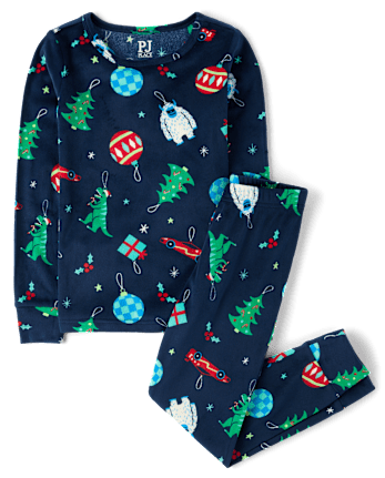 Boys Christmas Ornament Velour Pajamas